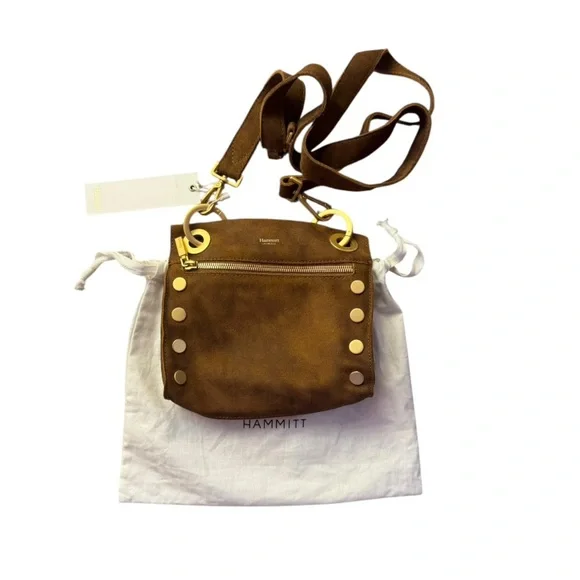 Hammitt Small Tony Brown Suede Crossbody Bag with Brushed Gold Accents - Picture 2 of 4